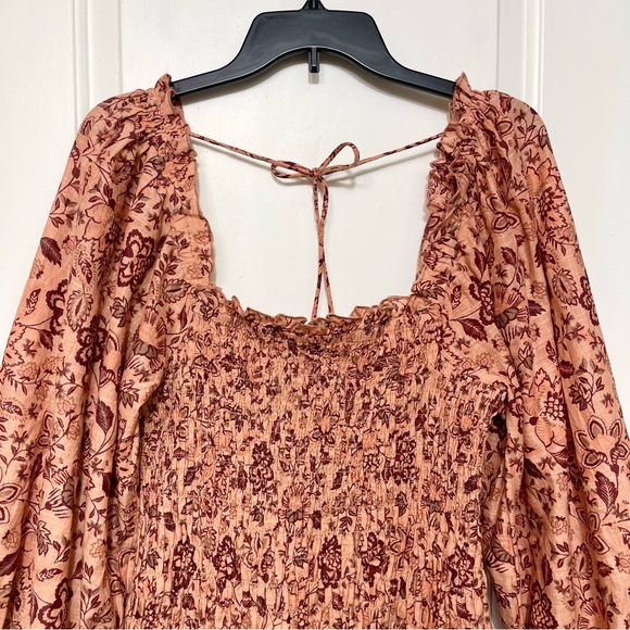 New FREE PEOPLE Smock It To Me Minidress in Apricot Combo Size M - Picture 8 of 16
